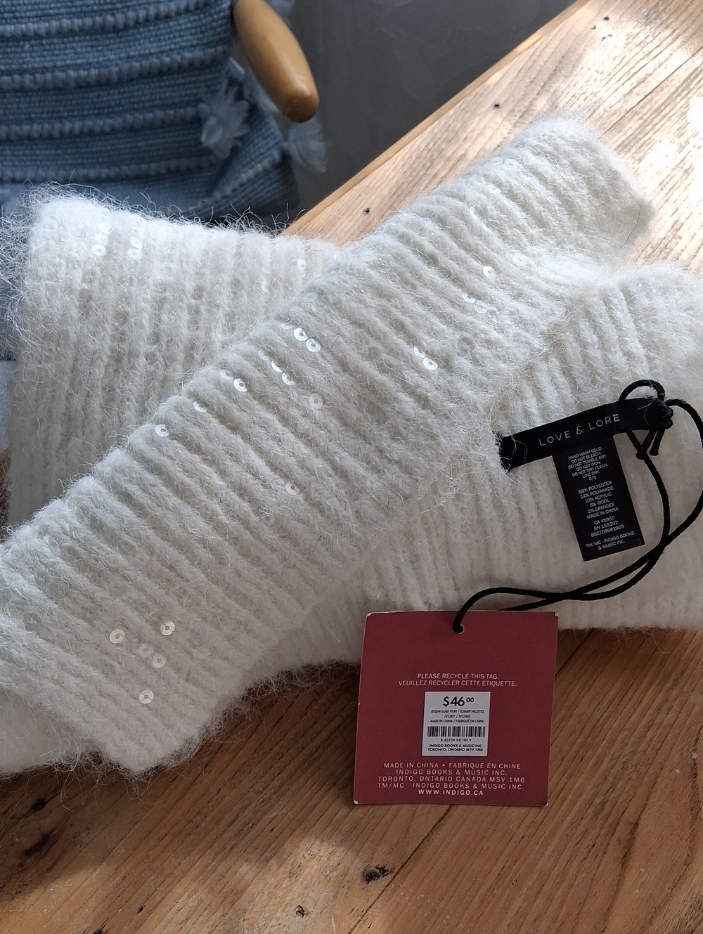 White Sequin Knit Love & Lore SCARF
